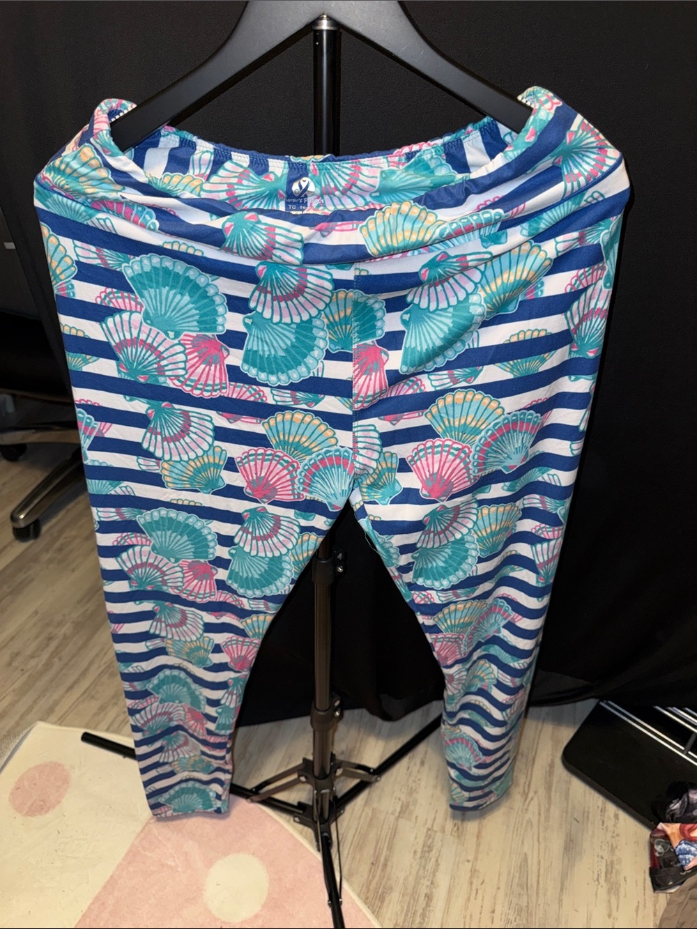 Striped Shell-Print Girls' Leggings - Blue/Pink